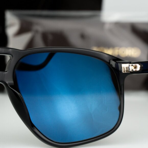 Tom Ford Men Sunglasses Shiny Black Smoke Pilot FT1000/S PIERRE 01A BRAND NEW - Picture 10 of 13